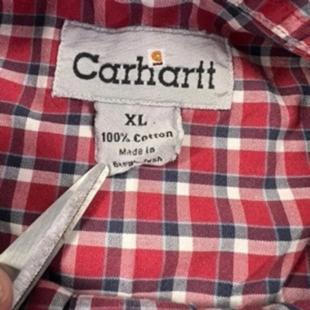 Carhartt Button Down Shirt Mens XL Red Plaid Short Sleeve Cotton